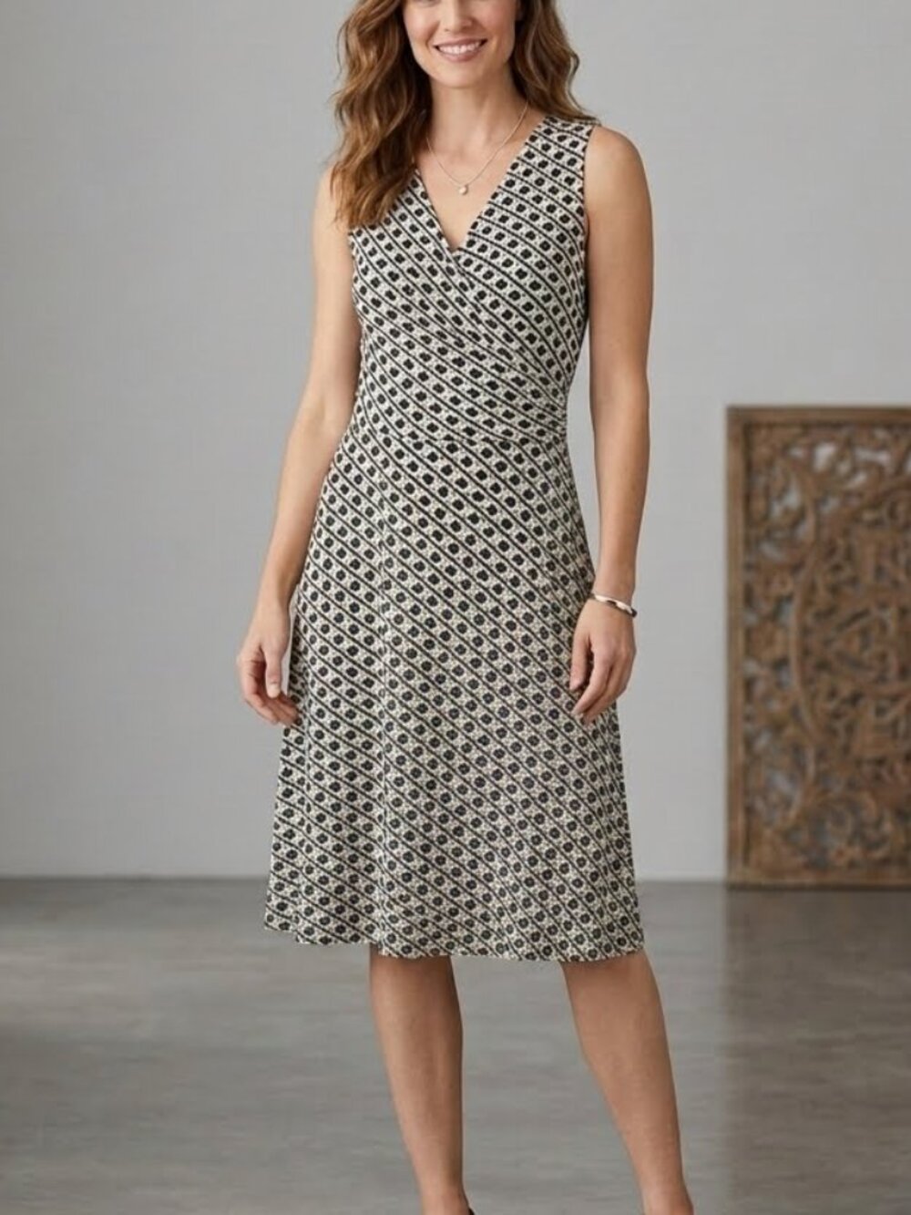 Tommy Bahama Sleeveless Midi Chain Pattern Faux Wrap Silk Dress sz S EUC